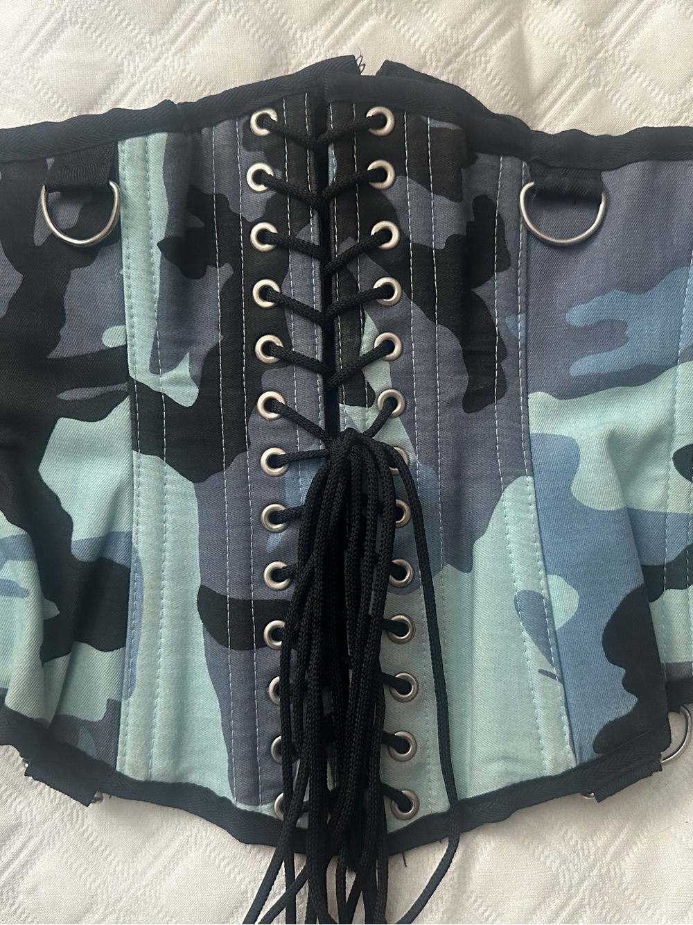 Ritual Designs Corsets Blue Camo Cybergoth Bondage Straps Waist Cincher sz 26 - Picture 6 of 12